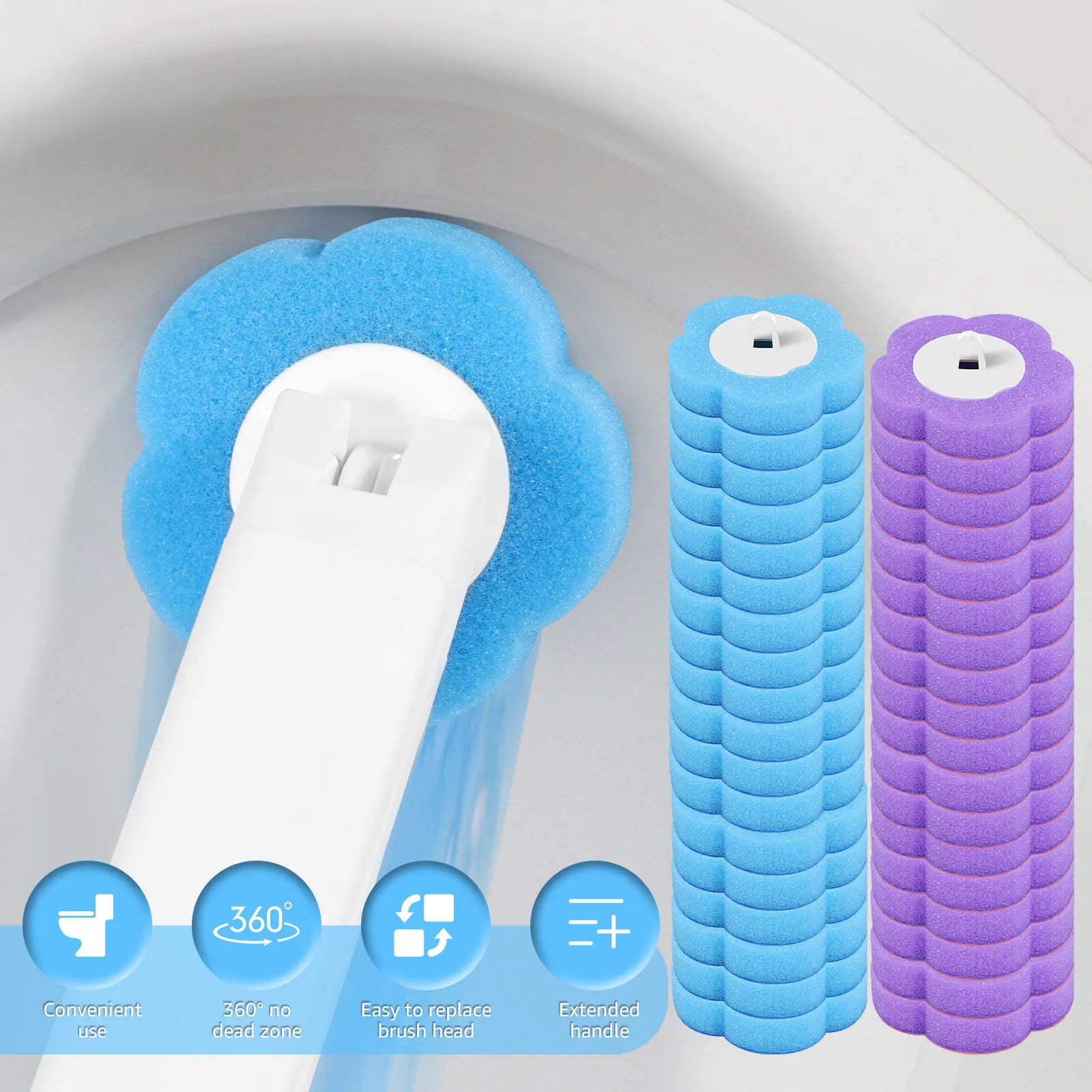 18/36Pcs Toilet Brush With Disposable Replacement Head Kits Upgrade Long Handle Bathroom Cleaning Brush For Home Wc Accessories